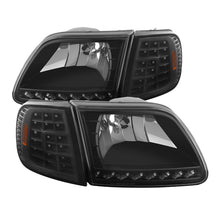 Load image into Gallery viewer, xTune Ford F150 97-03 Crystal Headlights w/ Clear LED Corners Black HD-ON-FF15097-LED-SET-BK